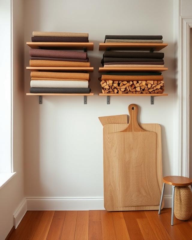 A corner of the Airbrix studio with fabric samples and timber boards on the wall