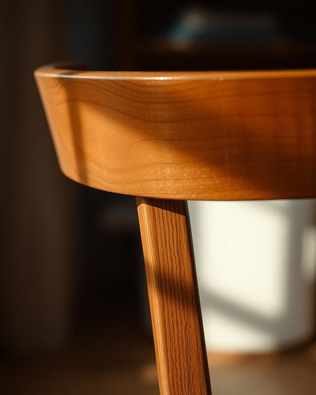 Close-up of a steam-bent oak dining chair backrest