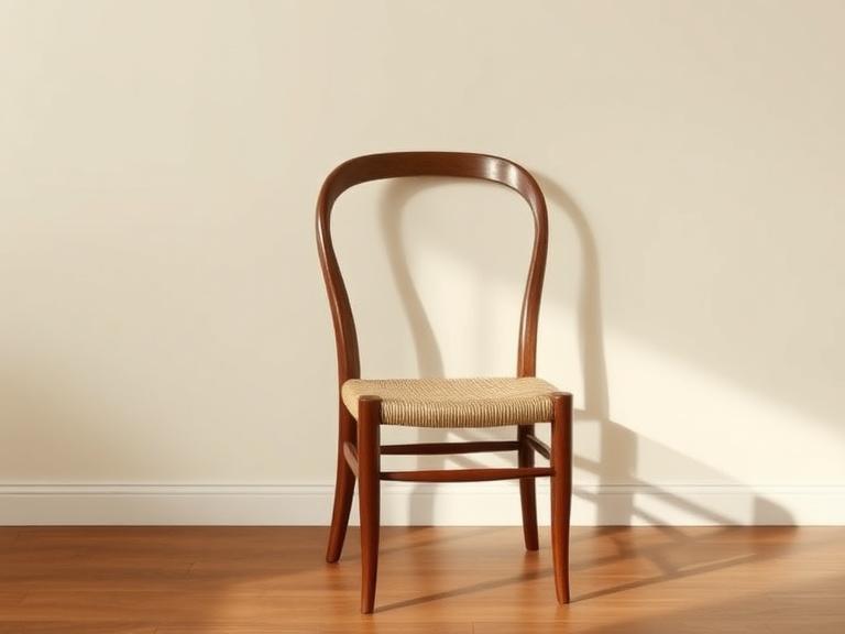 A merbau-finished side chair with curved back