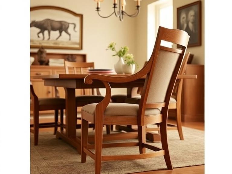 A captain chair with sculpted arms and oak frame