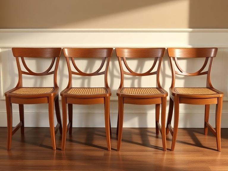 Set of four dining chairs with steam-bent oak backrests