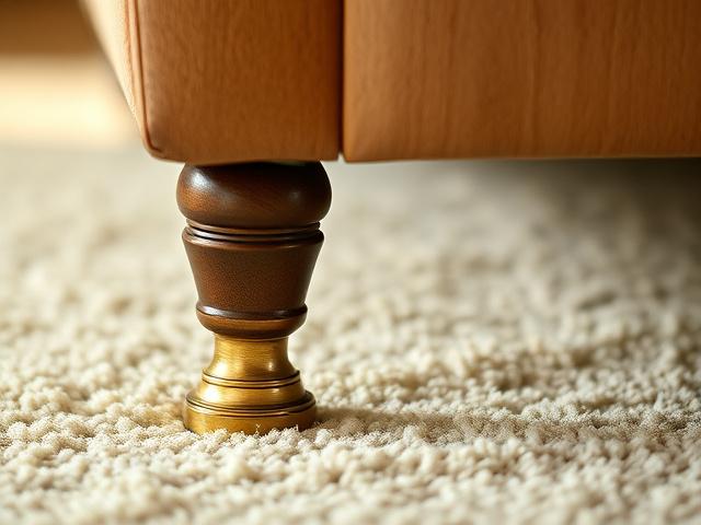 Brass adjustable foot on a sofa leg