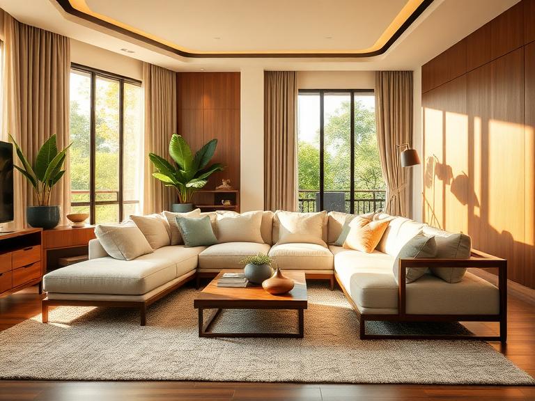 Living room of a Damansara Heights townhouse with a custom L-shape sofa