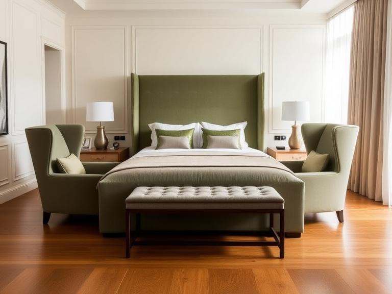A master bedroom in Mont Kiara with Wingback Upholstered bed