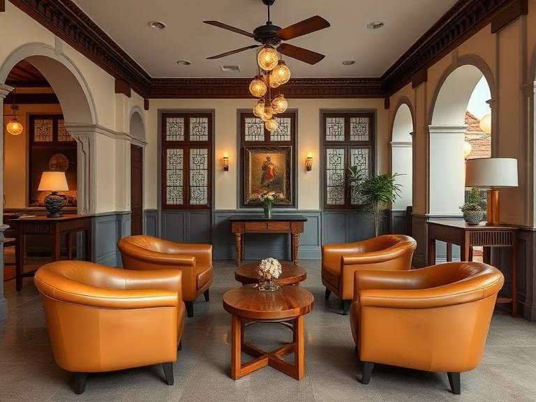 A George Town hotel lobby with bespoke armchairs