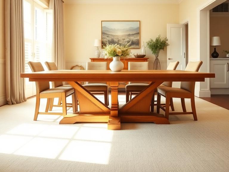 A large oak dining table seating eight